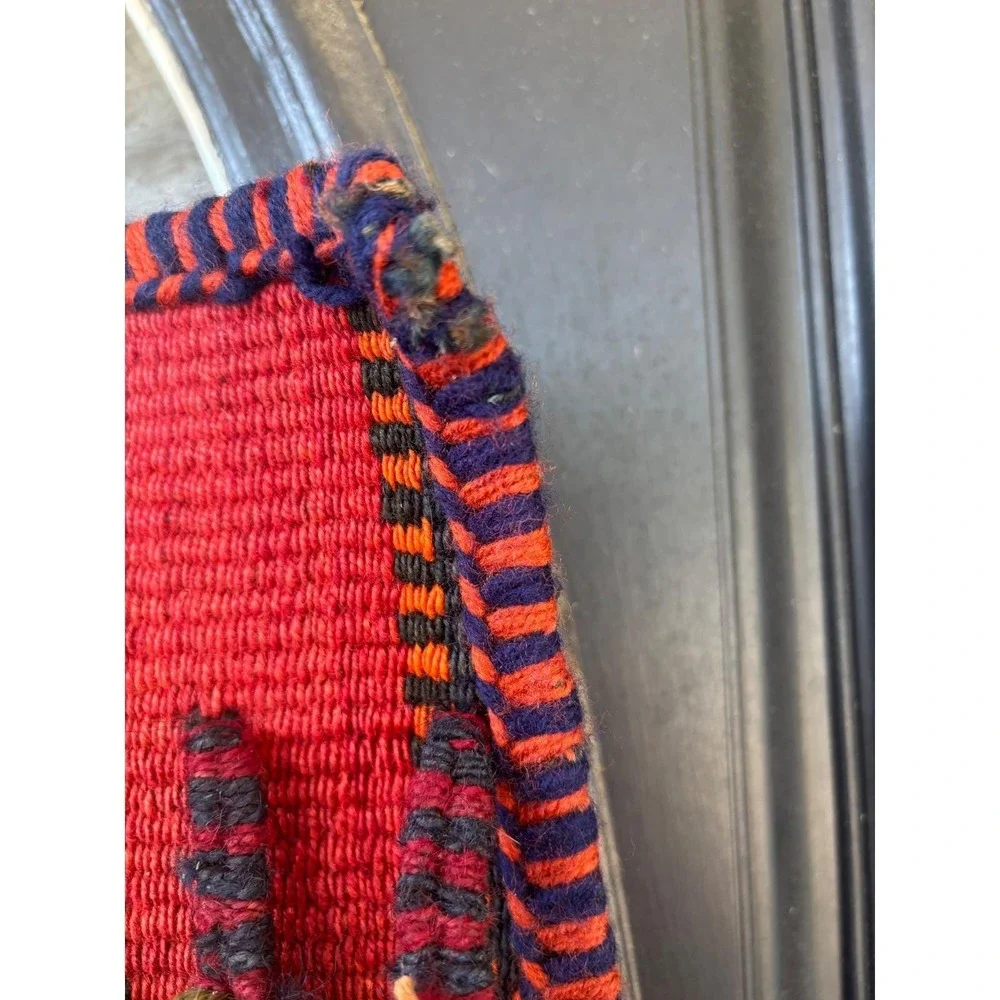 Vintage‎ Handwoven Wool Kilim Wall Hanging Tribal Tassel Tapestry Red Orange
